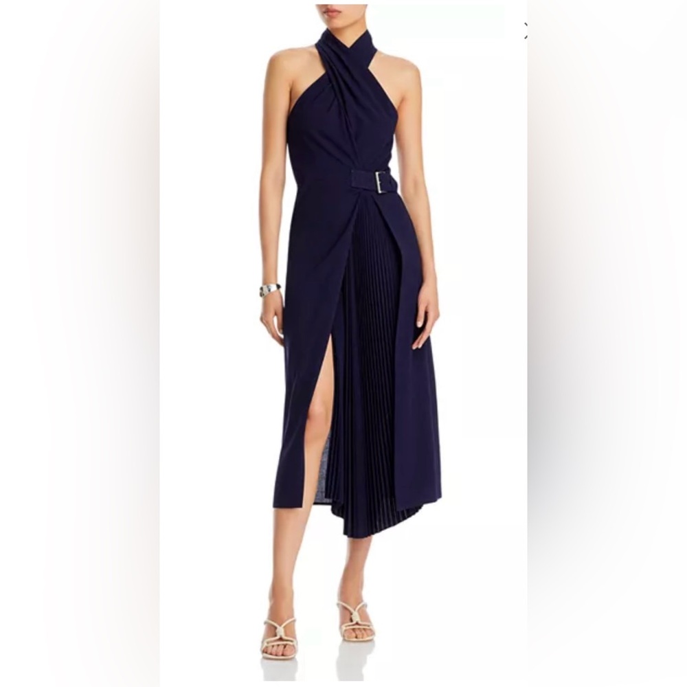 A.L.C. Fiona Belted Halter Dress in Evening Blue color NWT NEW WITH TAGS SZ 2